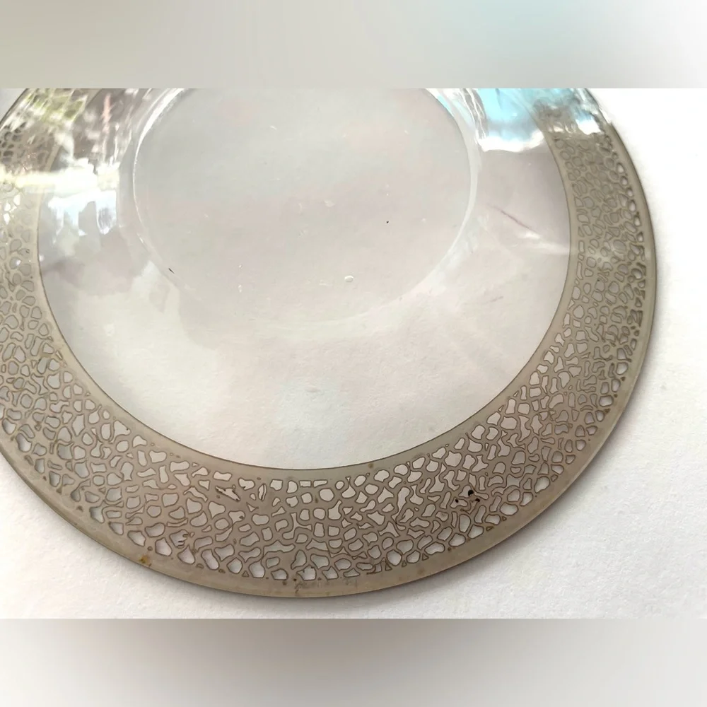 Five Vintage Clear Glass Sterling Silver Lace Overlay Bread Plates